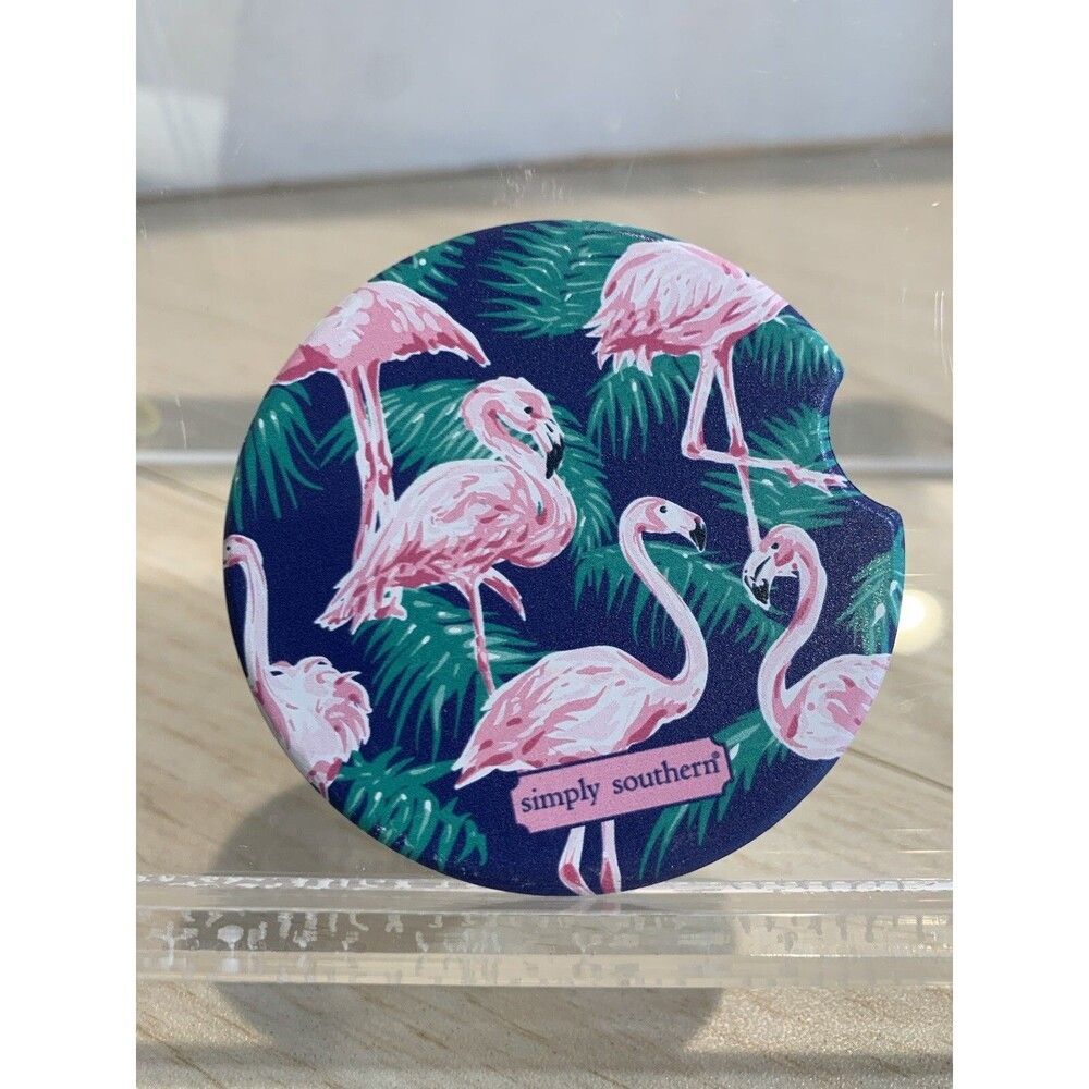 New Simply Southern Car Coaster Pink Flamingos